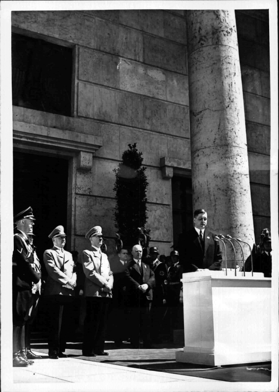 August von Finck makes a speech on the occasion of the opening of the Großen Deutschen Kunstausstellung in Munich